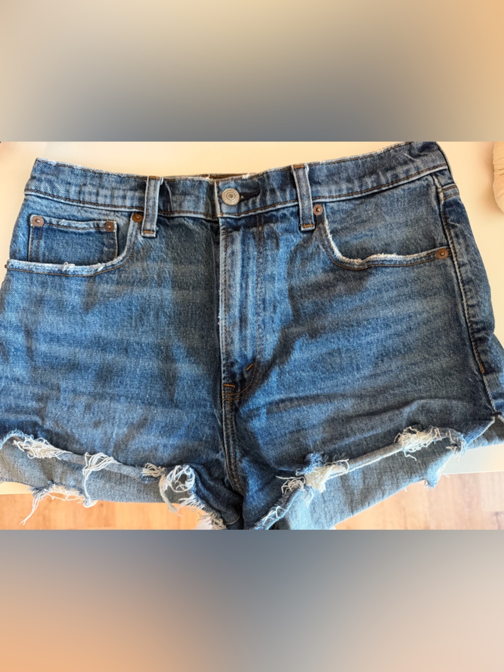 Abercrombie & Fitch 90s MOM SHORT HIGH RISE Blue Denim Cutoff Shorts